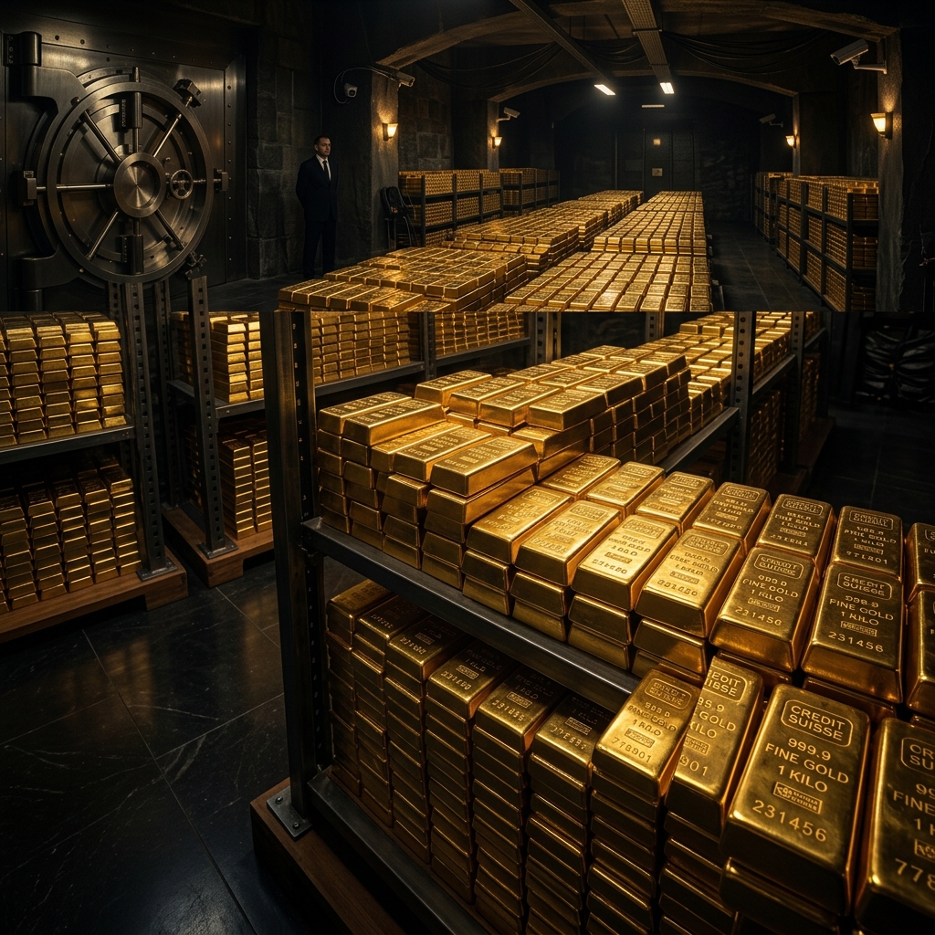 Gold bullion bars in vault